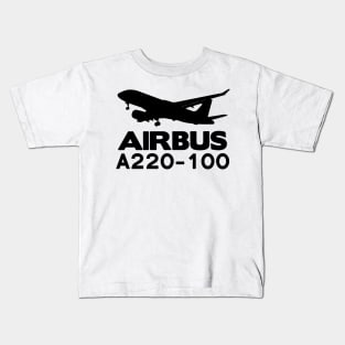 Airbus A220-100 Silhouette Print (Black) Kids T-Shirt